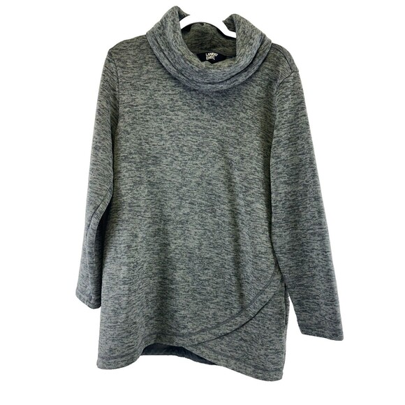 Lands End Cowl Neck Tunic Sweatshirt Sweater Fleece Heathered Gray Womens Large - Picture 1 of 11